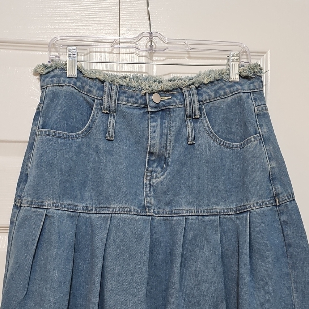 Denim Pleated A-Line Maxi Skirt - Picture 2 of 5